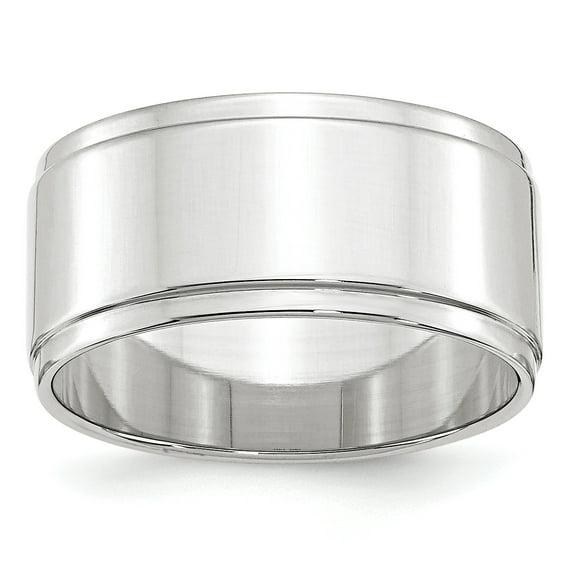 10k White Gold 10mm Flat with Step Edge Band Size 14