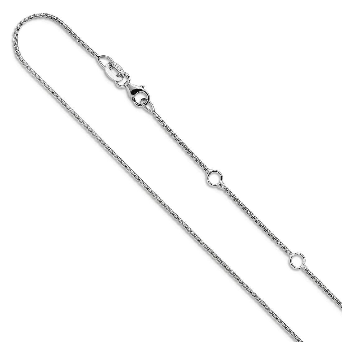 One Inch Chain 10k White Gold 1mm Sparkle-Cut Open Franco 1in+1 Inch Adjustable Chain ...