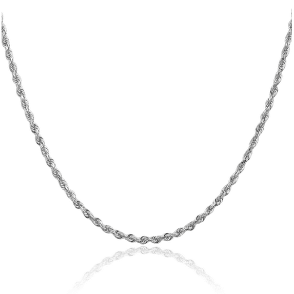 10K Solid White Gold 2.75mm Quadruple Rope Chain Twisted Link Necklace