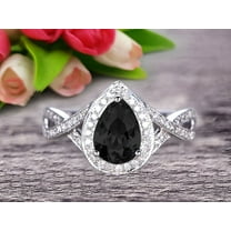 10k White Gold 2 Carat Pear Shape Black Diamond Moissanite Engagement Rings With Diamonds Halo