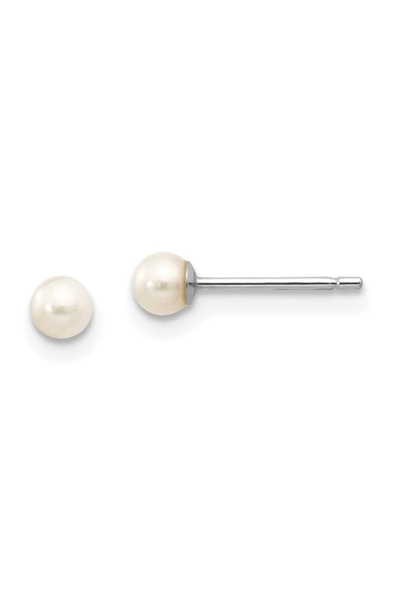 10k White Gold 3-4mm White Round Freshwater Cultured Pearl Stud Post Earrings