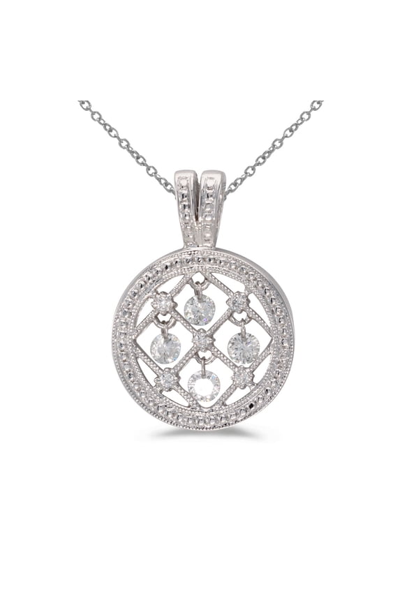 10k White Gold .37 ct Dashing Diamonds Disc Pendant with 18" Chain