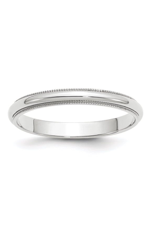 10k White Gold 3mm Milgrain Half Round Band Size 7
