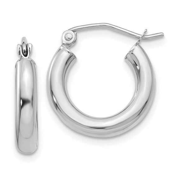 10k White Gold 3mm Round Hoop Earrings - 1.0 Grams - Measures 10x15.91mm Wide 3mm Thick