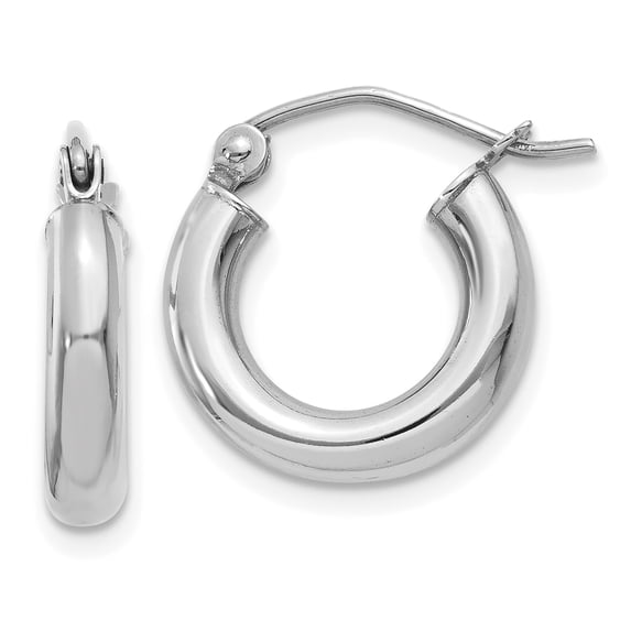 10k White Gold 3mm Round Hoop Earrings
