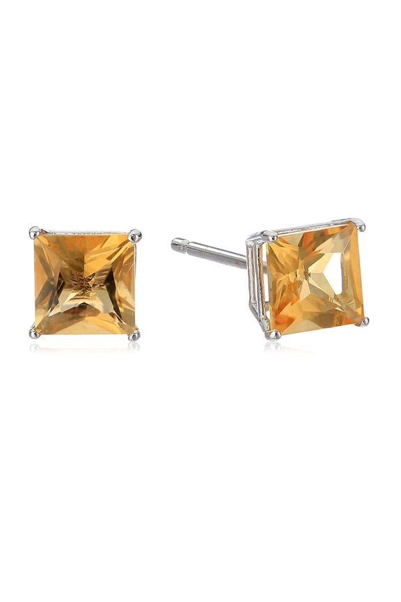10k White Gold 4 Carat Princess Cut Plated Citrine Sapphire Stud Earrings Plated by Paris Jewelry