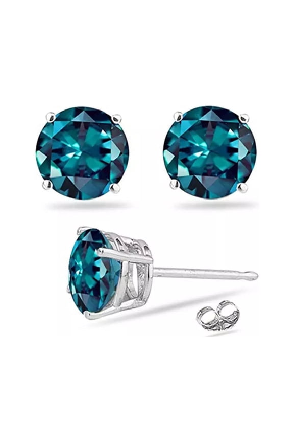 14k White gold 4 Ct Round Multicolor Alexandrite Sapphire Stud Earrings Plated by Paris Jewelry