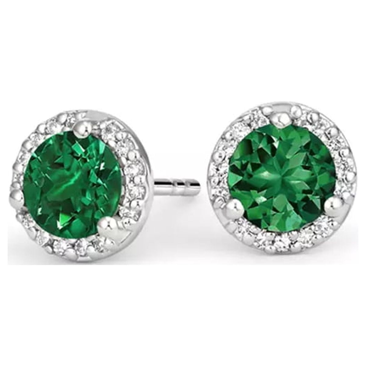PJ JEWELRY 10k White Gold 4 Ct Round Created Emerald Halo Stud Earrings