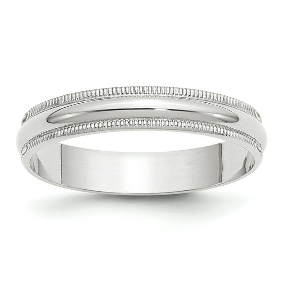 10k White Gold Solid Polished Lightweight 4mm Ltw Milgrain Half Round Band Size 4.5 Ring - Jewelry Gift for Mom