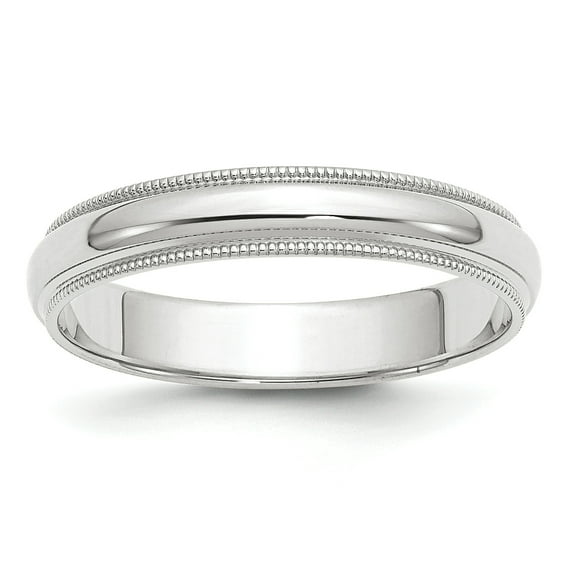 10k White Gold 4mm Milgrain Half Round Band Size 4.5