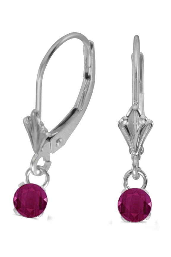 10k White Gold 5mm Round Genuine Ruby Lever-back Earrings