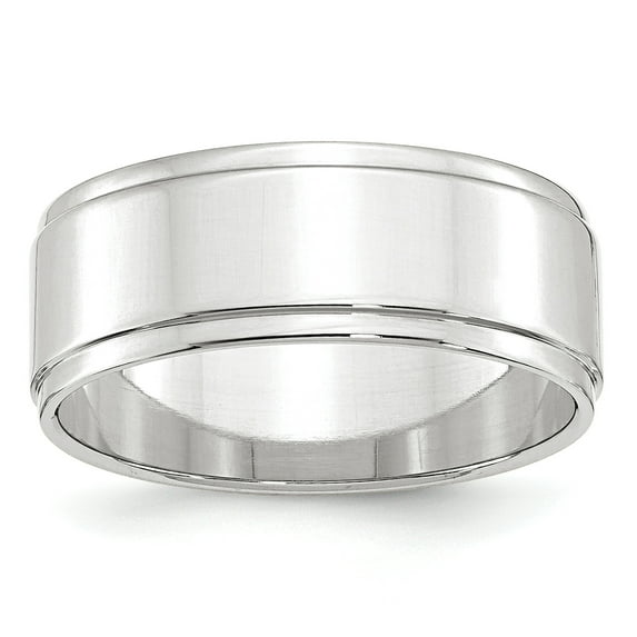 10k White Gold 8mm Flat with Step Edge Band Size 8