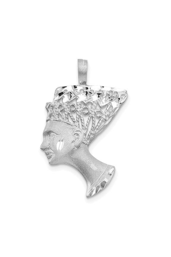 10k White Gold African Queen Pendant for Women with Textured Headdress, Afrocentric Symbolic Jewelry, Cultural Heritage Profile Necklace, Regal Goddess Fashion Statement
