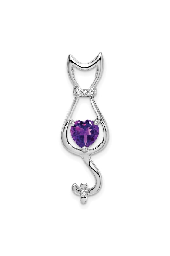 10k White Gold Amethyst and Diamond Cat Pendant