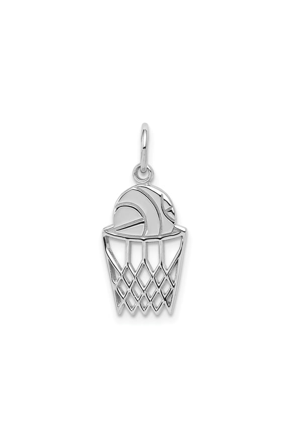 10k White Gold Basketball Pendant for Men and Women, Unisex Sports Charm with Net Design, Fine Athletic Jewelry Symbolizing Passion, Drive, and Team Spirit