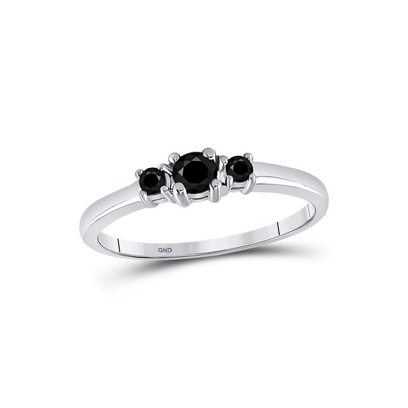 10k White Gold Black Color Enhanced 3-stone Diamond Bridal Wedding Engagement Ring 1/4 Cttw