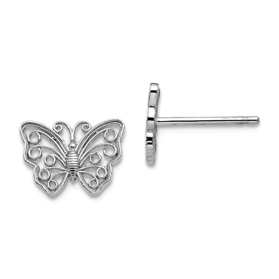 10k White Gold Butterfly Angel Wings Post Earrings 6.98x10mm Wide Stud Earring for Women - .7 Grams