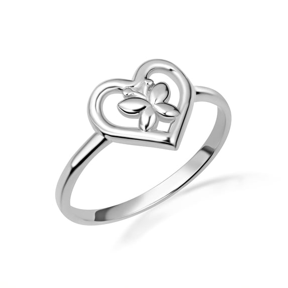 10k White Gold Butterfly Heart Love Ring (Size 11.5)