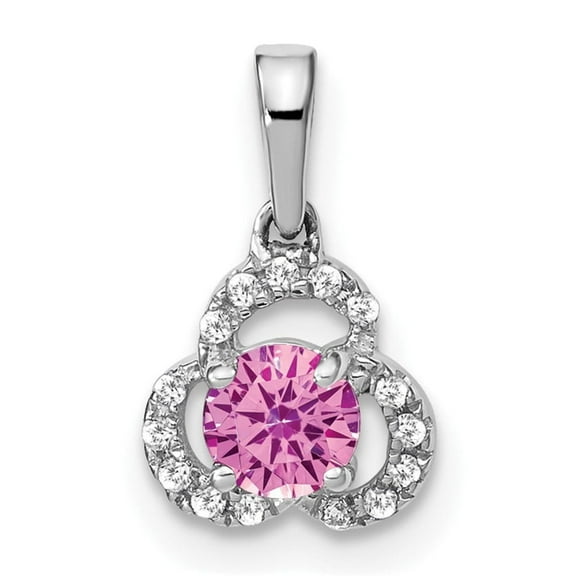 10k White Gold Celtic Pendant with Pink Gemstone and Diamond Accents, Triquetra Knot Symbol Necklace for Women, Spiritual Christian Jewelry, Elegant Faith-Inspired Design