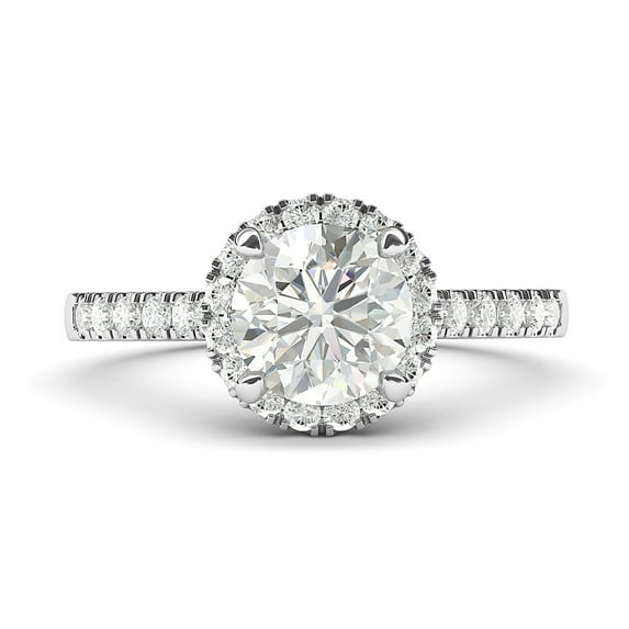 10k White Gold Classic Simulated Round Brilliant Cut Diamond Halo Engagement Ring with Side Stones (9.5)