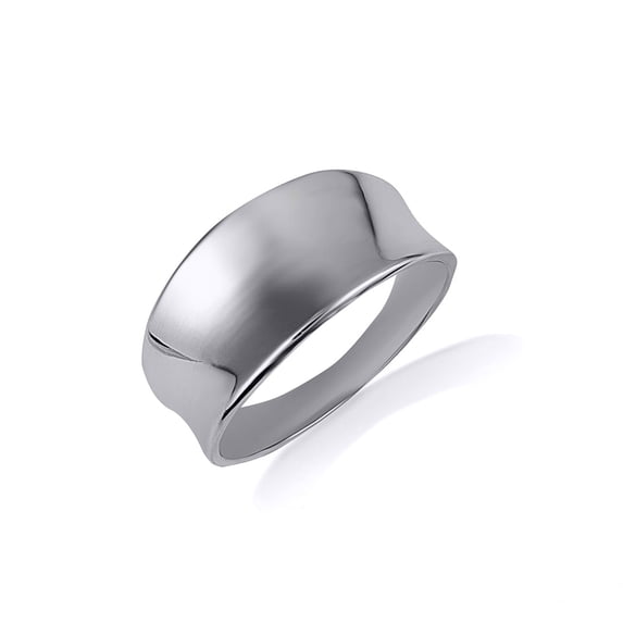 10k White Gold Concave Wide Band Ring (Size 4.75)