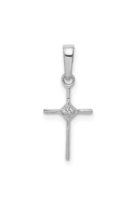 10k White Gold Cross Pendant Necklace with Diamond Accent for Men and Women Minimalist Spiritual Jewelry with Slender Bezel Design for Everyday Wear