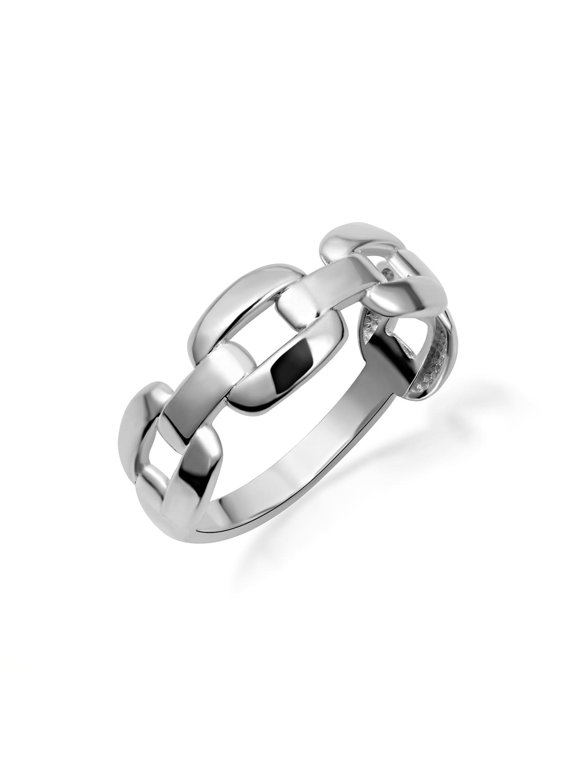 10k White Gold Cuban Chain Link Band Ring 6.5mm (Size 5)