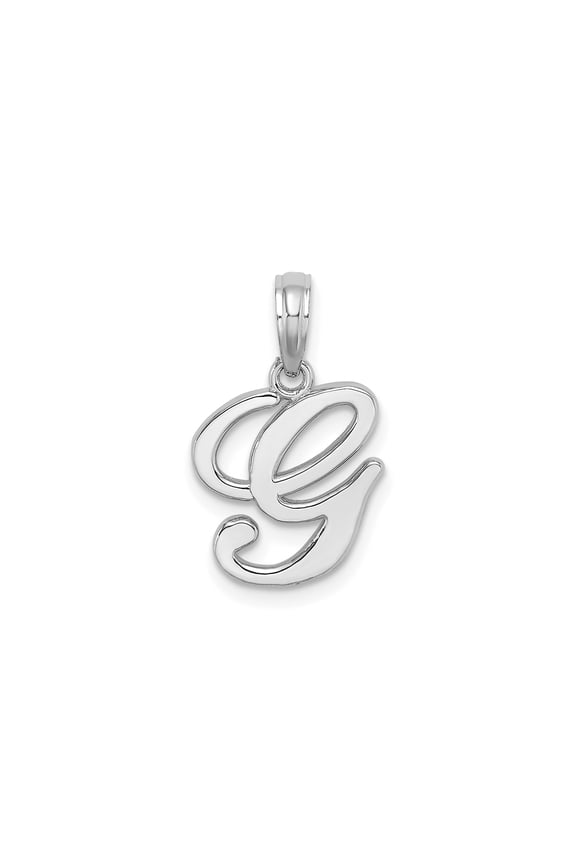 10k White Gold Cursive G Pendant Necklace for Women or Unisex, Script Initial Monogram Charm, Polished Custom Letter Jewelry, Identity Symbol Accessory