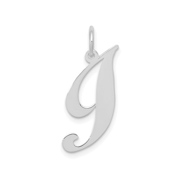 10k White Gold Cursive Initial Pendant Charm, Polished Monogram Jewelry for Women