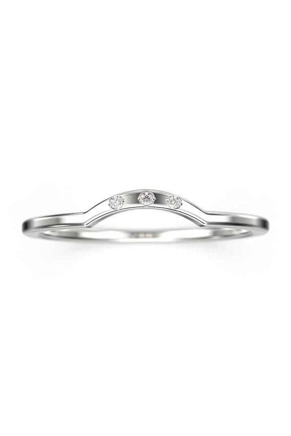 10k White Gold Curved Wedding Band With Round Cut Diamond Moissanite