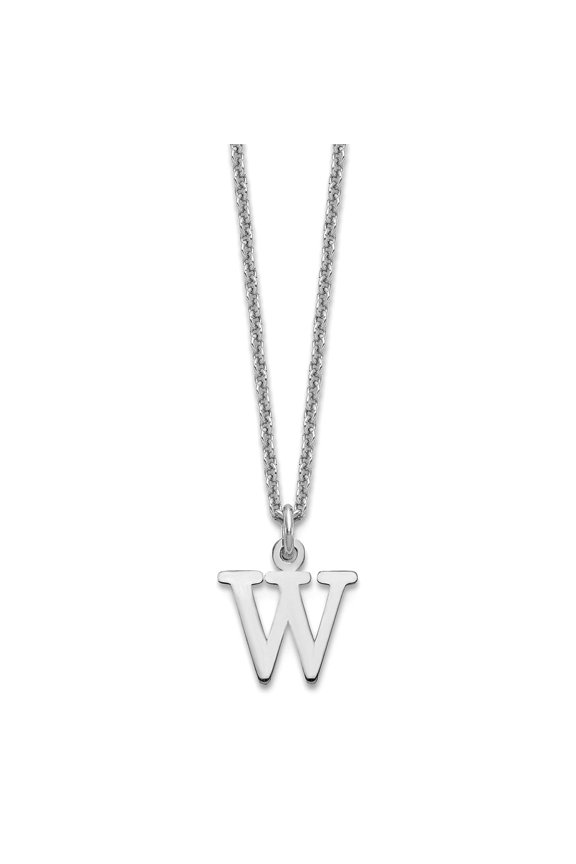 10k White Gold Cutout Letter W Initial Necklace Pendant Necklace for Women - .2 Grams