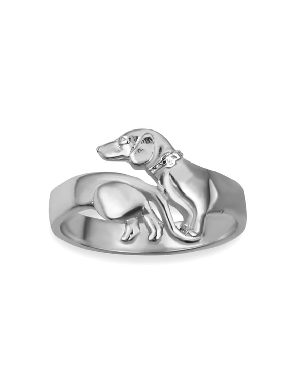 10k White Gold Dachshund Pet Dog Band Ring (Size 5)