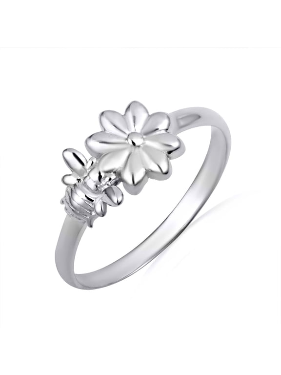 10k White Gold Daisy Flower Bee Ring (Size 10)