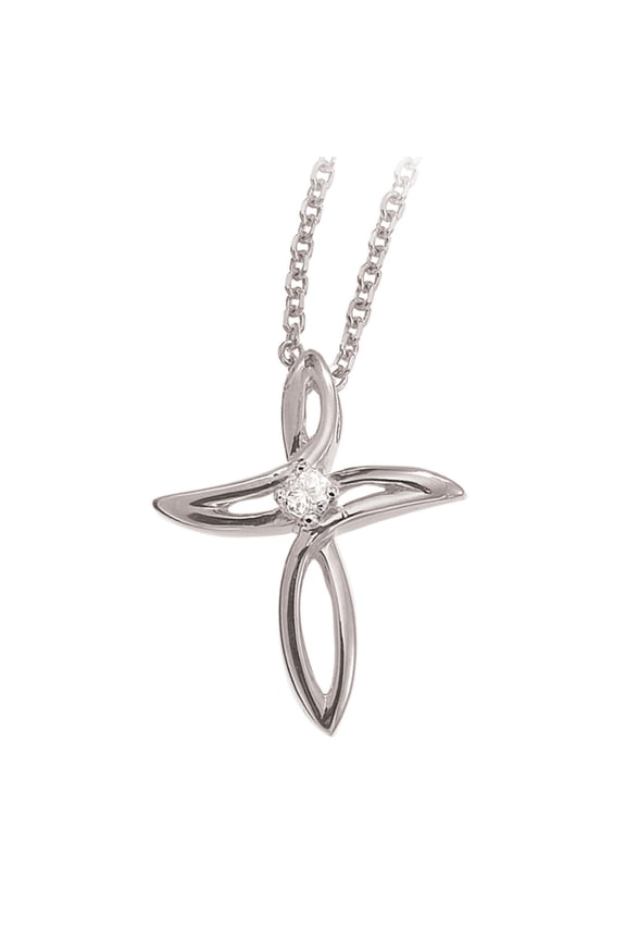 10k White Gold Diamond Cross Pendant with 16" Chain