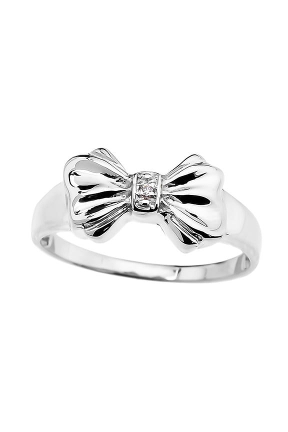 10k White Gold Diamond Ribbon Bow Dainty Ring Size 5.5