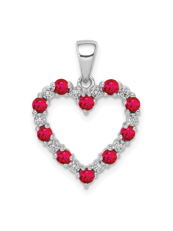 10k White Gold Diamond and .35 Ruby Heart Pendant