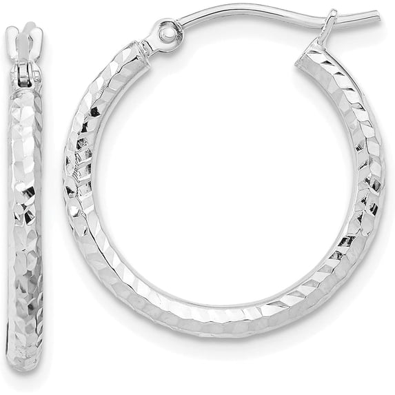 10k White Gold Diamond-cut 2mm Round Tube Hoop Earrings - 21.21mm