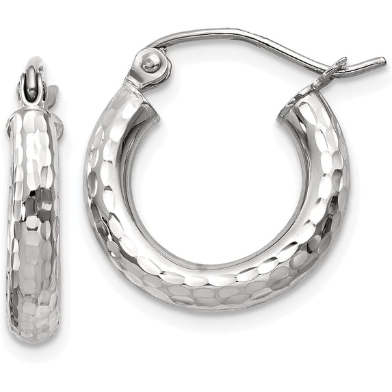 10k White Gold Diamond-cut 3mm Round Hoop Earrings - 10mm