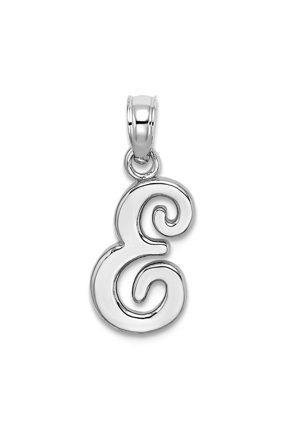 10k White Gold E Script Letter Name Personalized Monogram Initial High Polish Charm Pendant Necklace for Women