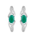 thumbnail image 1 of 10k White Gold Emerald & 1/10 Carat T.W. Diamond Latch Back Earrings, 1 of 2