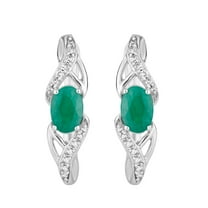 10k White Gold Emerald & 1/10 Carat T.W. Diamond Latch Back Earrings