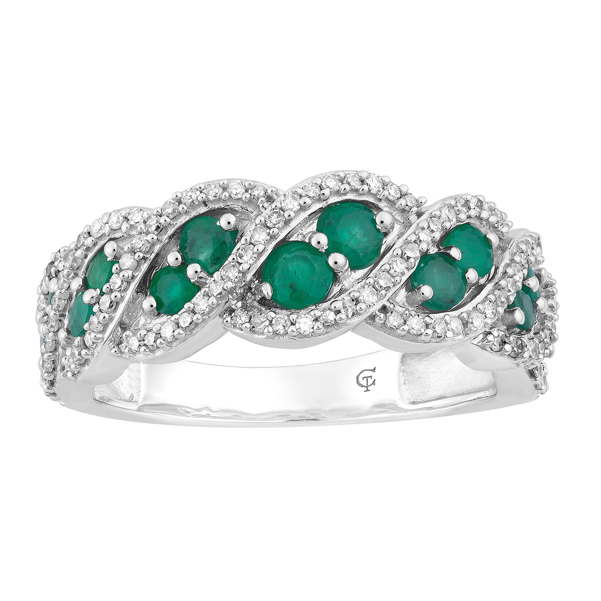 10k White Gold Emerald & 1/3 Carat T.W. Diamond Ring