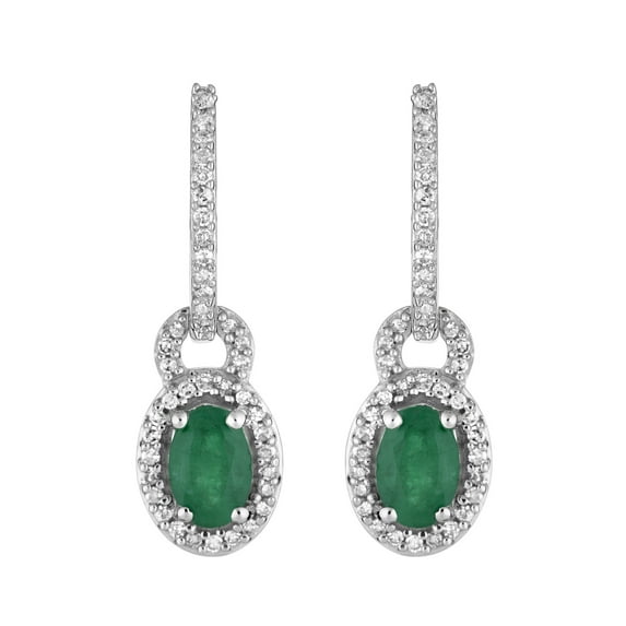 10k White Gold Emerald & 1/4 Carat T.W. Diamond Drop Earrings