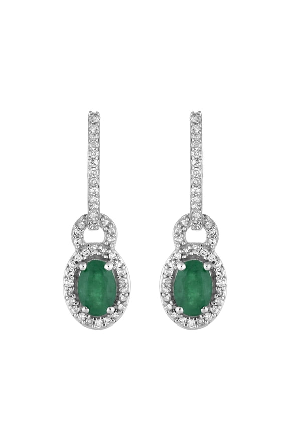 10k White Gold Emerald & 1/4 Carat T.W. Diamond Drop Earrings