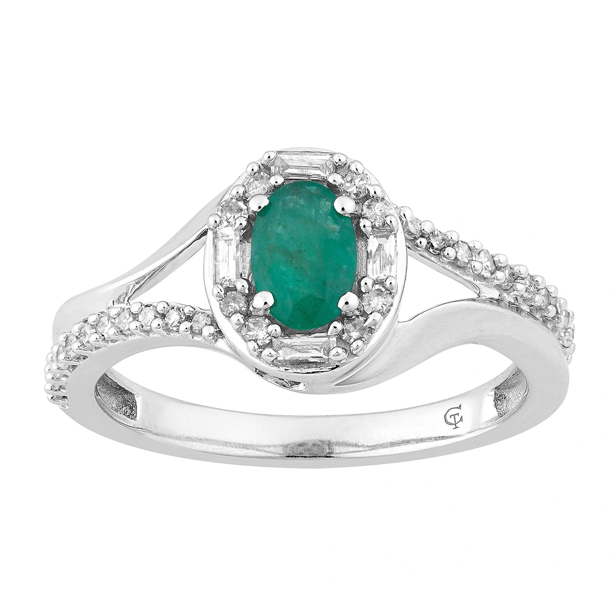 10k White Gold Emerald & 1/4 Carat T.W. Diamond Oval Halo Ring