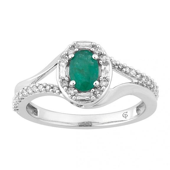 10k White Gold Emerald & 1/4 Carat T.W. Diamond Oval Halo Ring