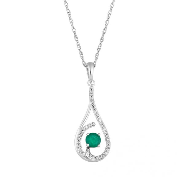 10k White Gold Emerald 1/8 Carat T.W. Diamond Drop Pendant Necklace
