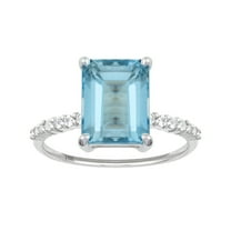 10k White Gold Emerald-Cut Blue Topaz and White Topaz Ring