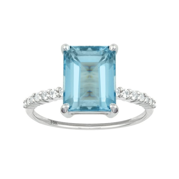 10k White Gold Emerald-Cut Blue Topaz and White Topaz Ring
