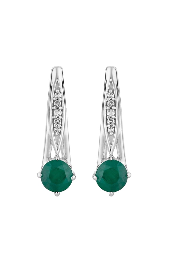 10k White Gold Emerald & Diamond Accent Latch Back Earrings